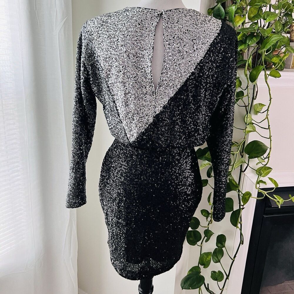 Express Black & Gray Metallic Shimmery Party Dress Bodycon Glamorous Size Small - Picture 7 of 10